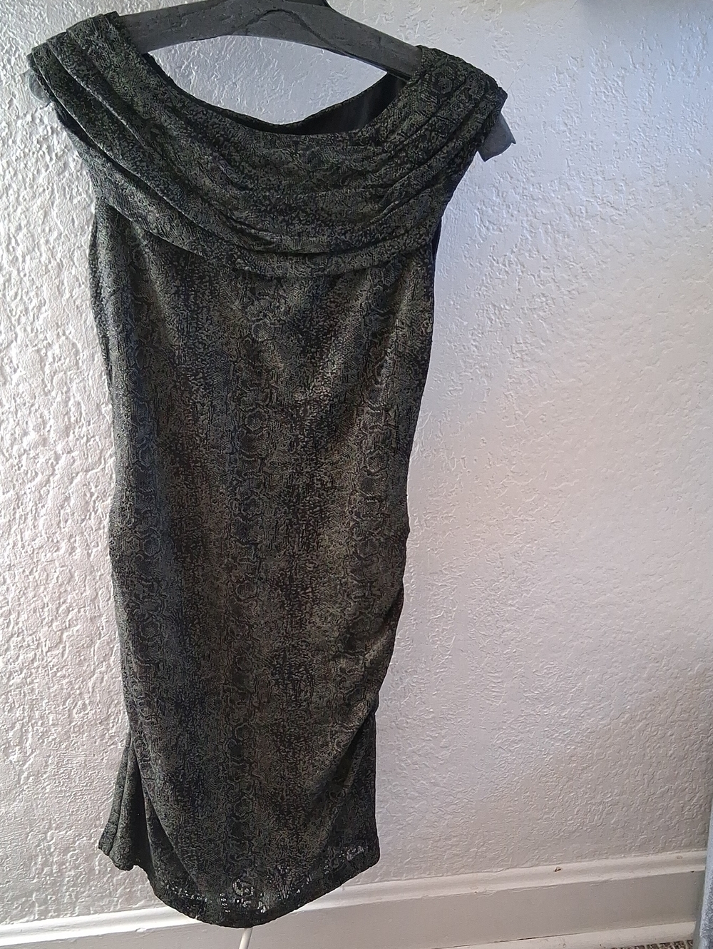 Andrew Marc Olive Green And Black Textured Sheath Dress